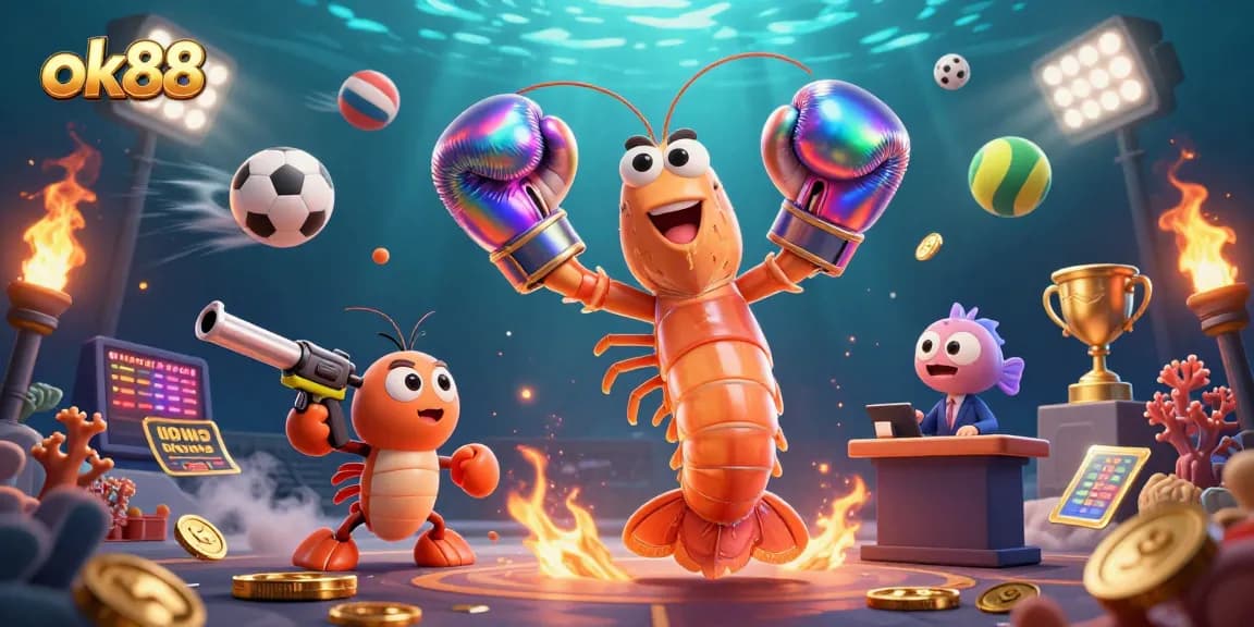 Experience intense excitement with ok88 as a mantis shrimp boxer and friends celebrate sporting wins.