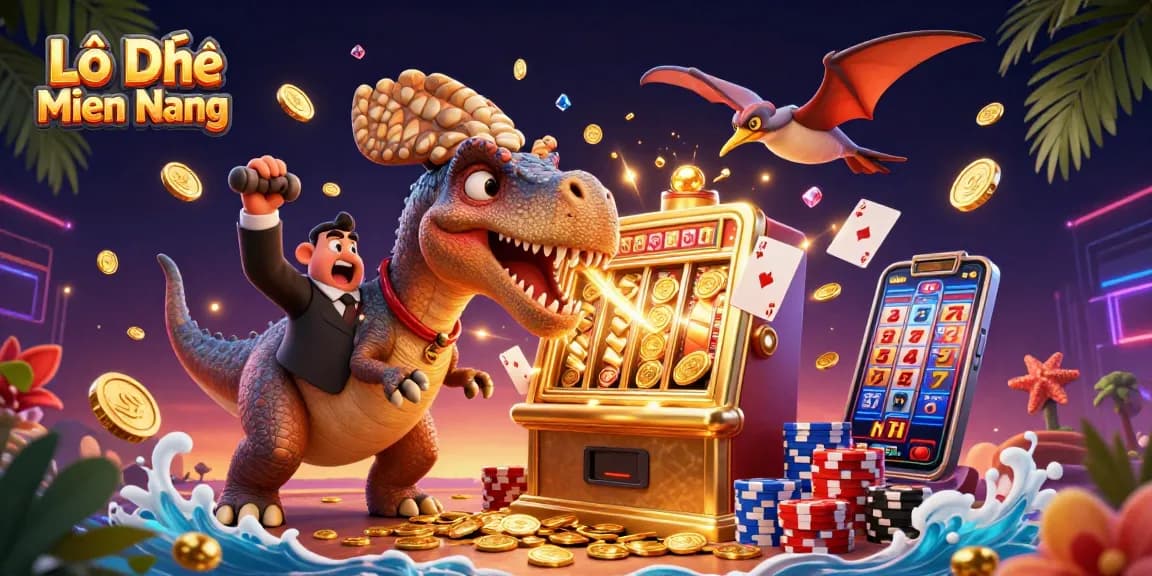 Lô Đề Miền Nam showcases a pachycephalosaurus winning jackpots amid a vibrant casino scene.