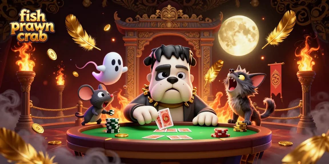 Engage in the thrilling action of fish prawn crab as a Frankenstein bulldog dealer interacts with casino elements.