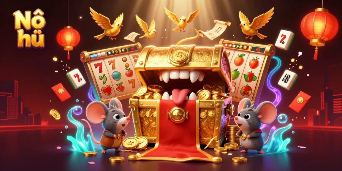 Experience thrilling Nổ hũ game adventures with a captivating scene of treasure and winning symbols.