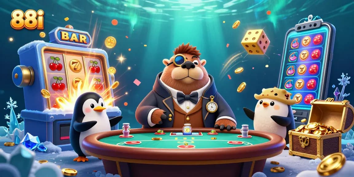 Experience thrilling jackpots and games with 88i in this vibrant underwater casino scene.