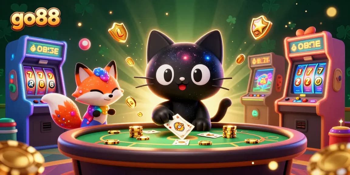Experience thrilling action with go88 as a cosmic black hole cat claims golden chips in a vibrant casino scene.