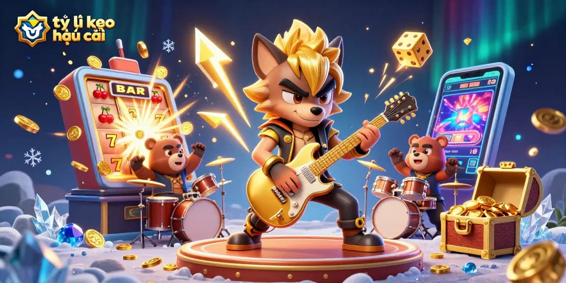 Bet on tỷ lệ kèo nhà cái with dynamic casino elements and energetic characters in action.