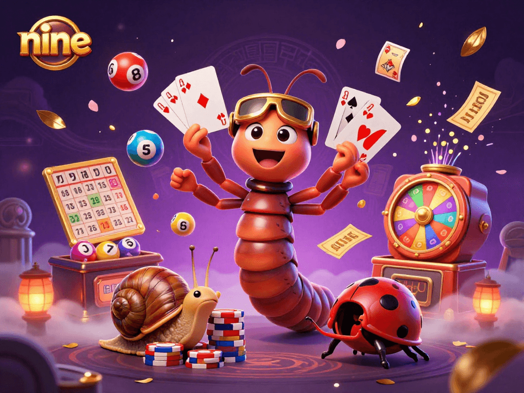 Experience the excitement of nine as the dealer showcases cards in a vibrant casino scene.