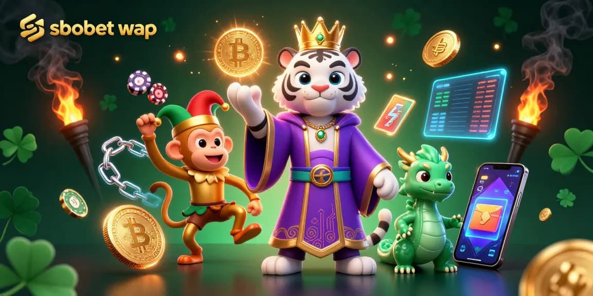 Experience sbobet wap betting action featuring a vibrant 3D scene with unique characters and crypto elements.