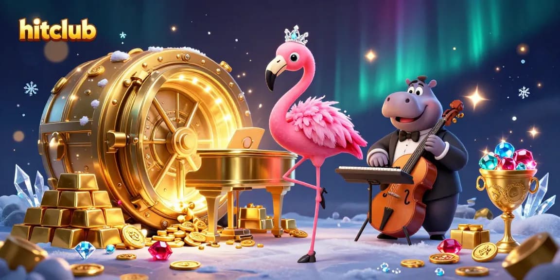 Experience the thrill of hitclub with our cartoon casino scene featuring vibrant characters and sparkling treasures.