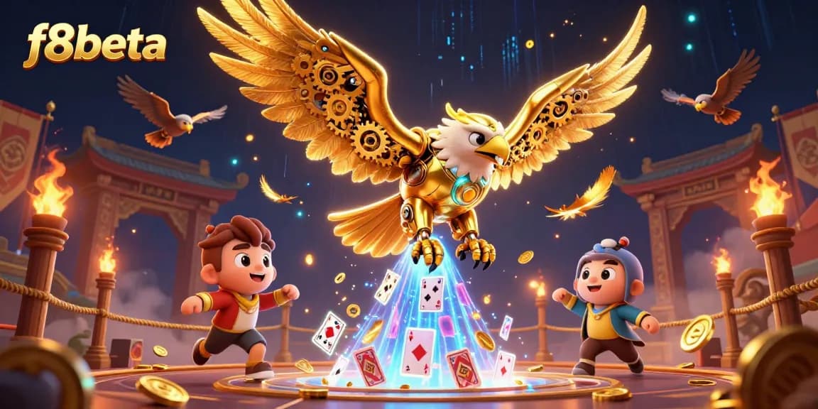 Experience the thrill of f8beta with our dynamic casino illustration showcasing an eagle and drone falcons.