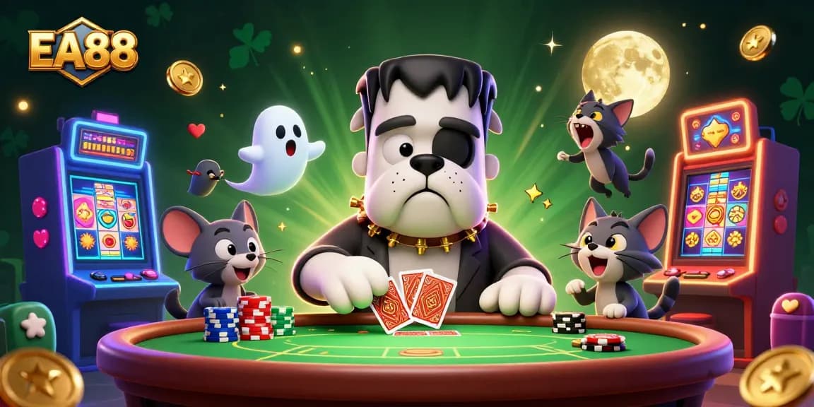 Experience EA88 thrills with a spooky poker scene featuring ghostly elements and dynamic gameplay.