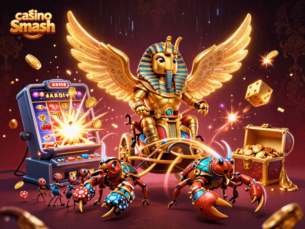 Experience thrilling gameplay at casino Smash with vibrant characters and jackpot symbols bursting with energy.