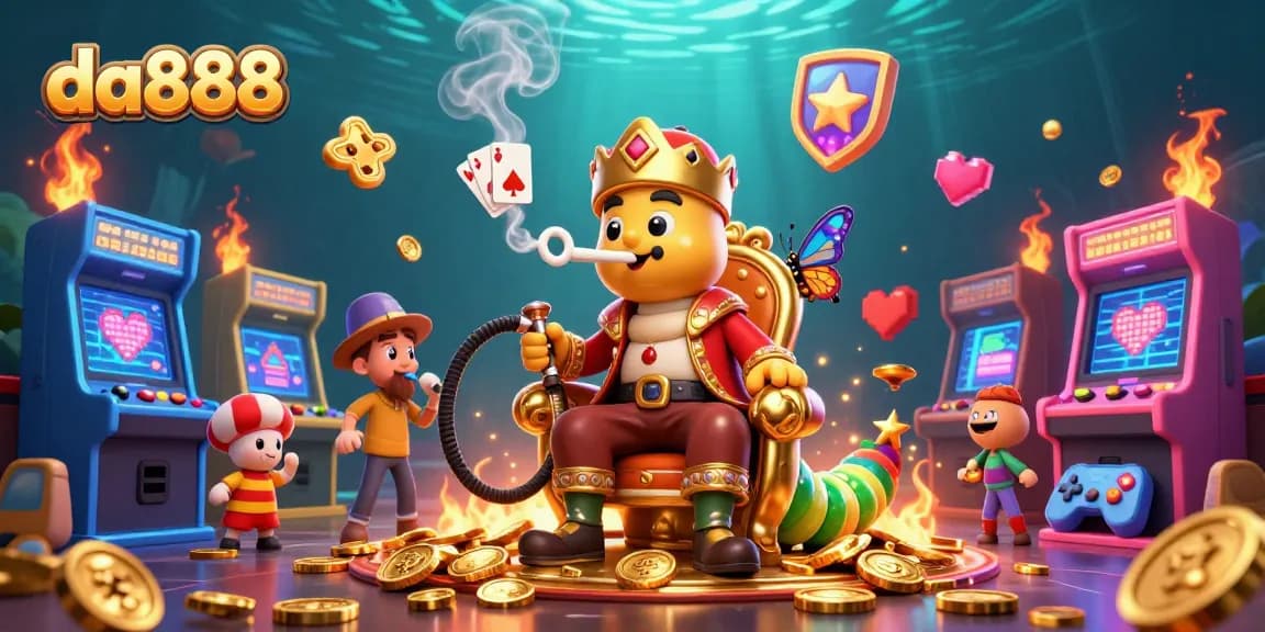 Experience da888 with an enchanting 3D casino scene featuring vibrant elements and gaming symbols.