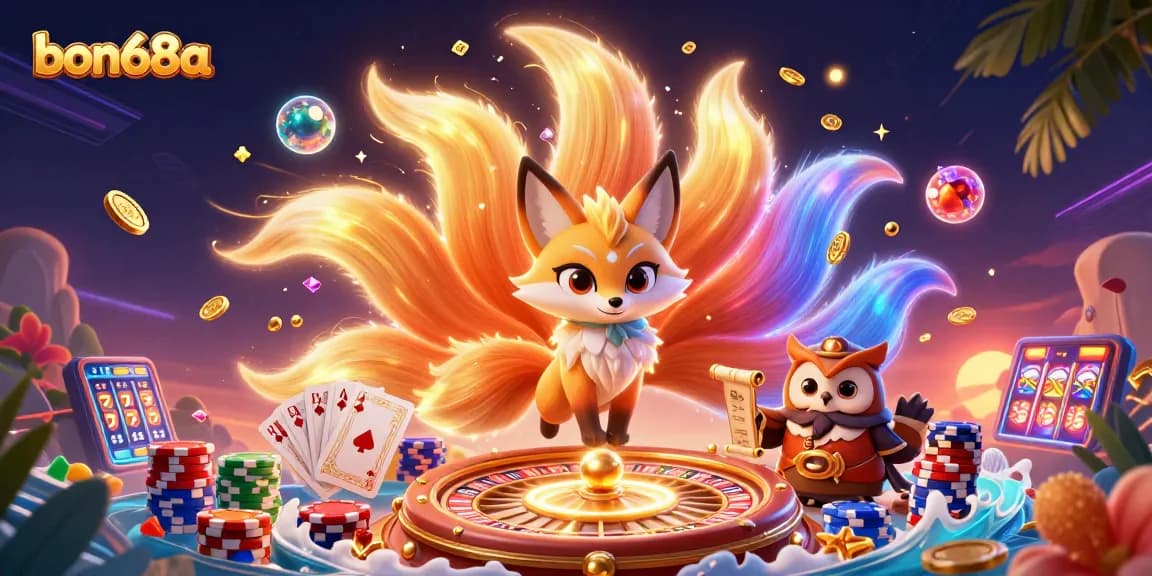 Experience bon68a's dazzling casino charm with glowing characters and vibrant game elements.