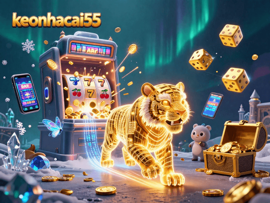 Engage with keonhacai55: a vibrant digital casino scene showcasing exciting jackpots and playful energy.