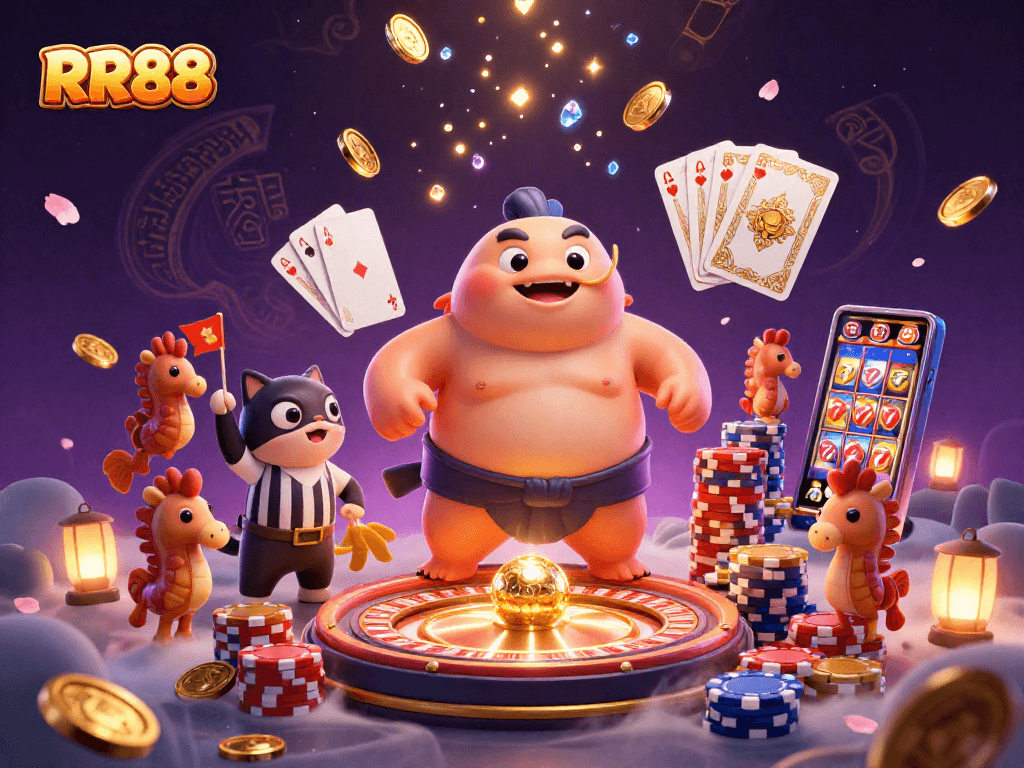 Experience the thrill of RR88 with vibrant casino action featuring dynamic characters and dazzling game elements.