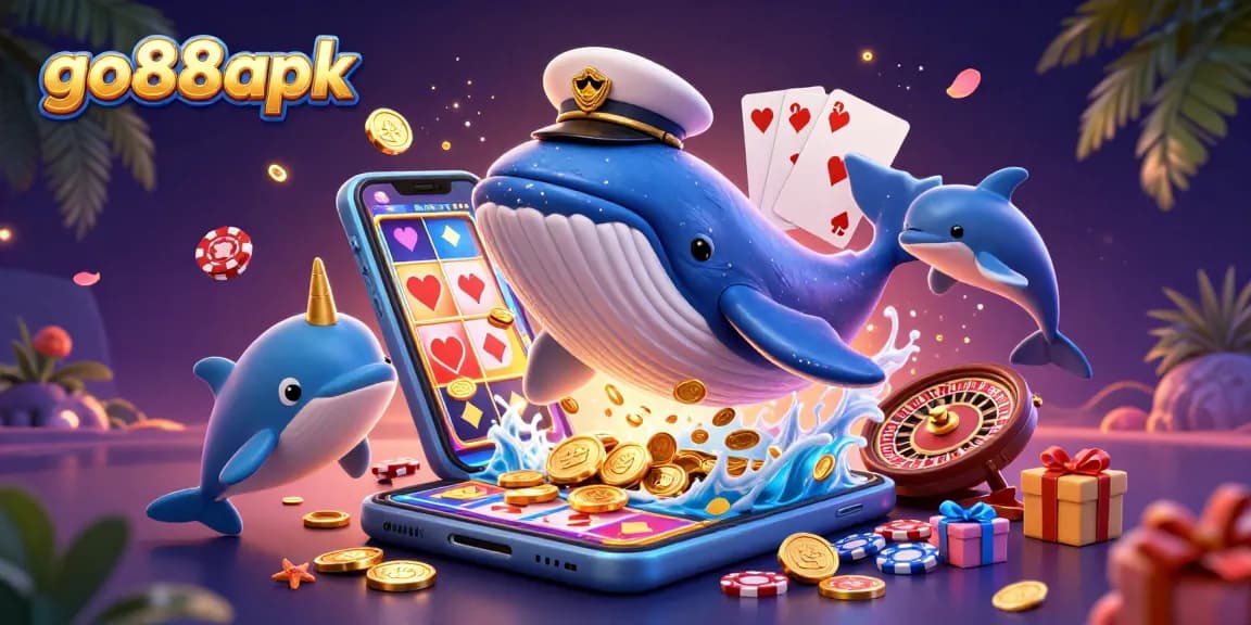Engage with the vibrant world of go88apk as a whale, narwhal, and dolphins entertain in a sea of coins.