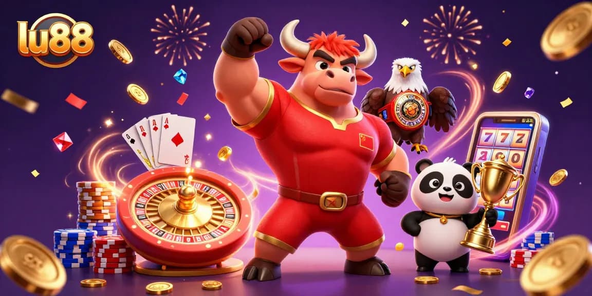 Experience thrilling wins with lu88 in a vibrant online casino scene featuring festive elements and iconic characters.