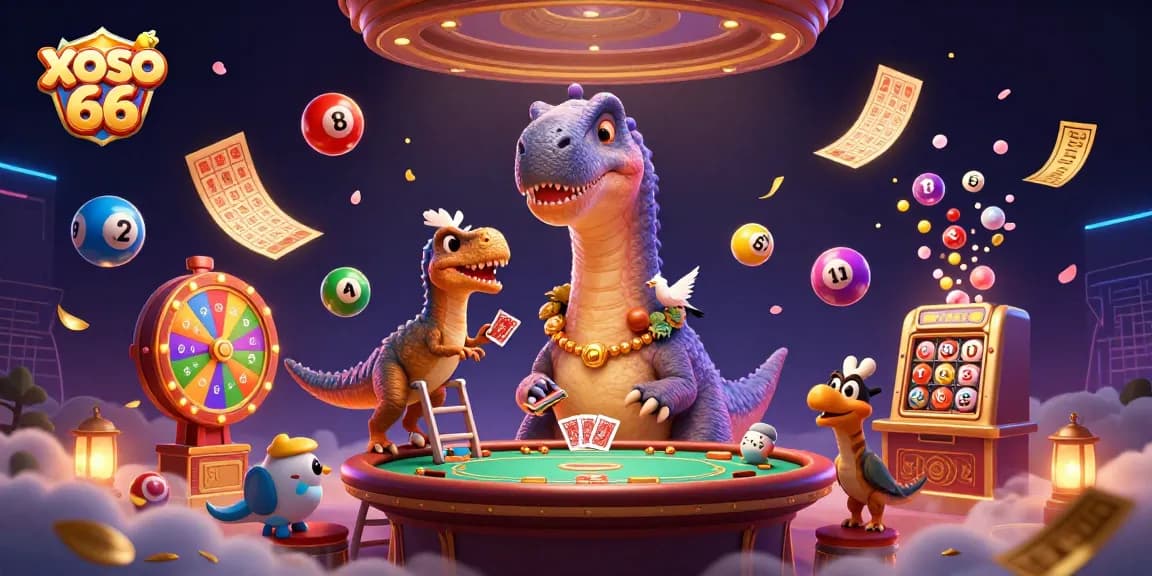 Experience the excitement of xoso66 with animated lottery elements in a vibrant casino scene.
