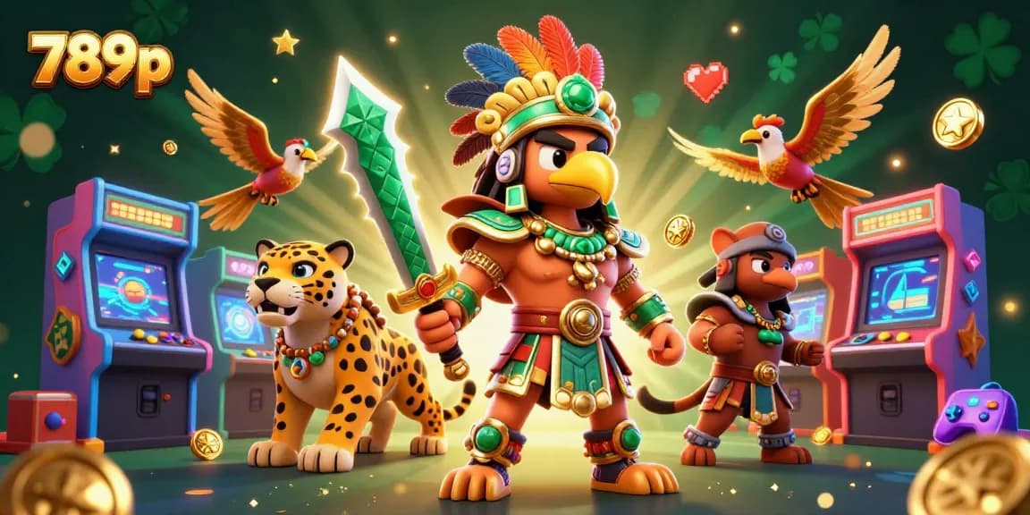 Engage in the thrill of winning at 789p with vibrant characters and arcade elements in a lively casino scene.