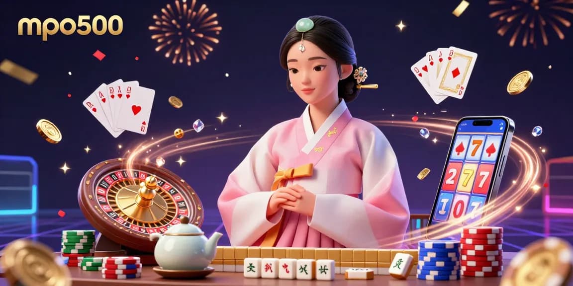 Play thrilling games at mpo500 with a serene Asian woman enjoying a luxurious casino experience.