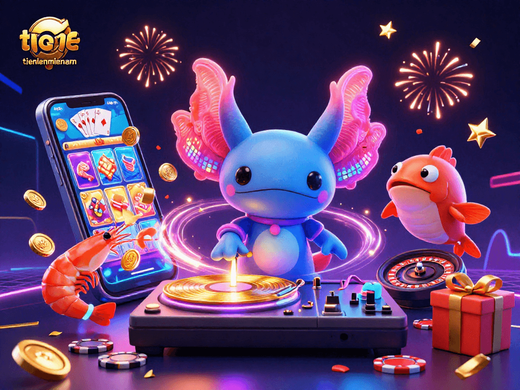 Engage in the exciting world of tienlenmiennam with 3D characters celebrating while gaming.