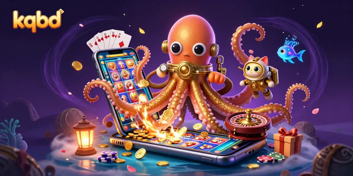 Experience thrilling kqbd action with a kraken, diving cat, and vibrant casino elements.