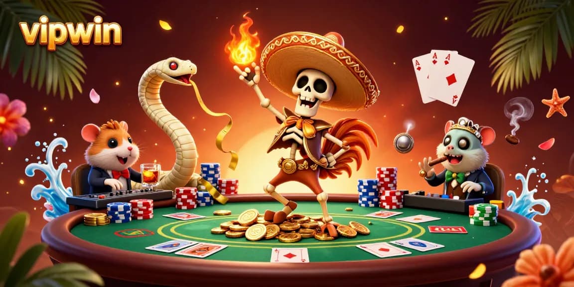 Experience vibrant gaming excitement at vipwin with a lively illustration featuring thrilling casino action.