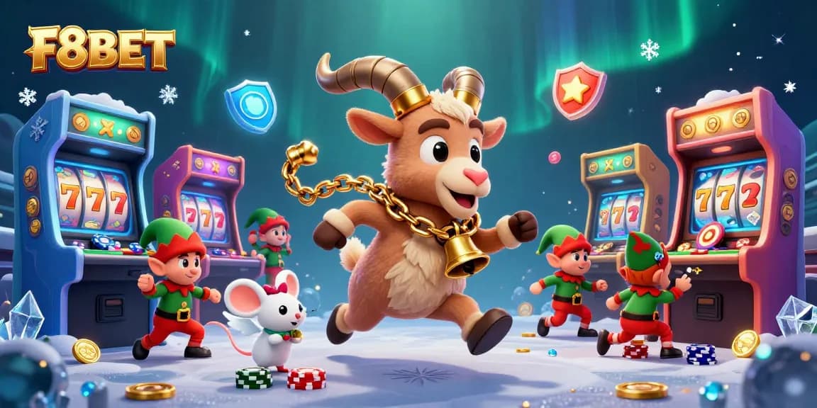 Join the fun at F8BET's holiday-themed casino with lively characters and thrilling gaming elements.