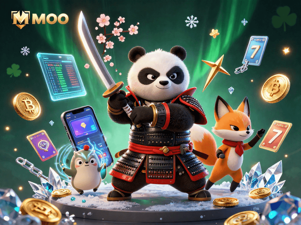 Engage in immersive gameplay at MMOO with vibrant 3D casino characters and dynamic crypto elements.