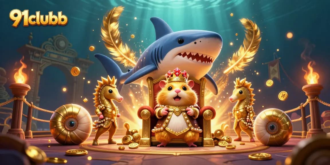 Engage with 91clubb in this vibrant illustration featuring an underwater casino scene.