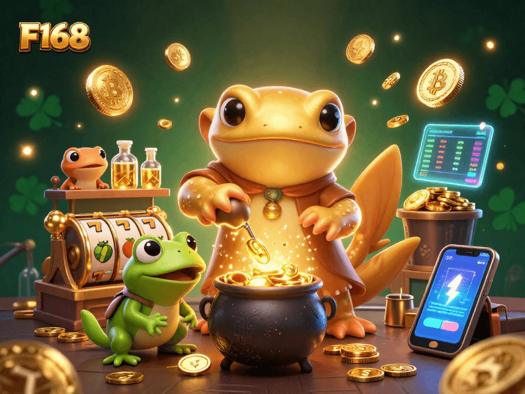 Experience F168 with thrilling slot combos in an enchanting alchemist scene.