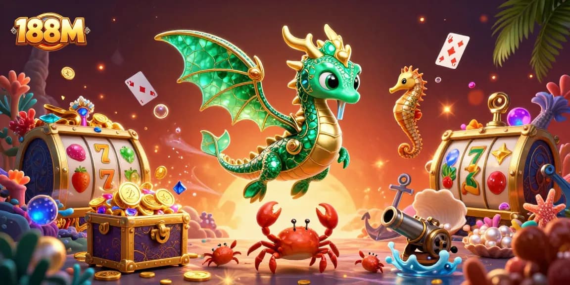 Win big with 188M's dazzling underwater casino scene featuring treasure and excitement.