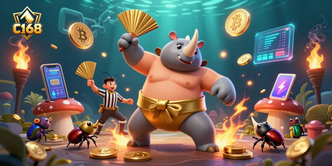 Experience engaging gameplay at C168 with vibrant neon coins and dynamic casino elements.