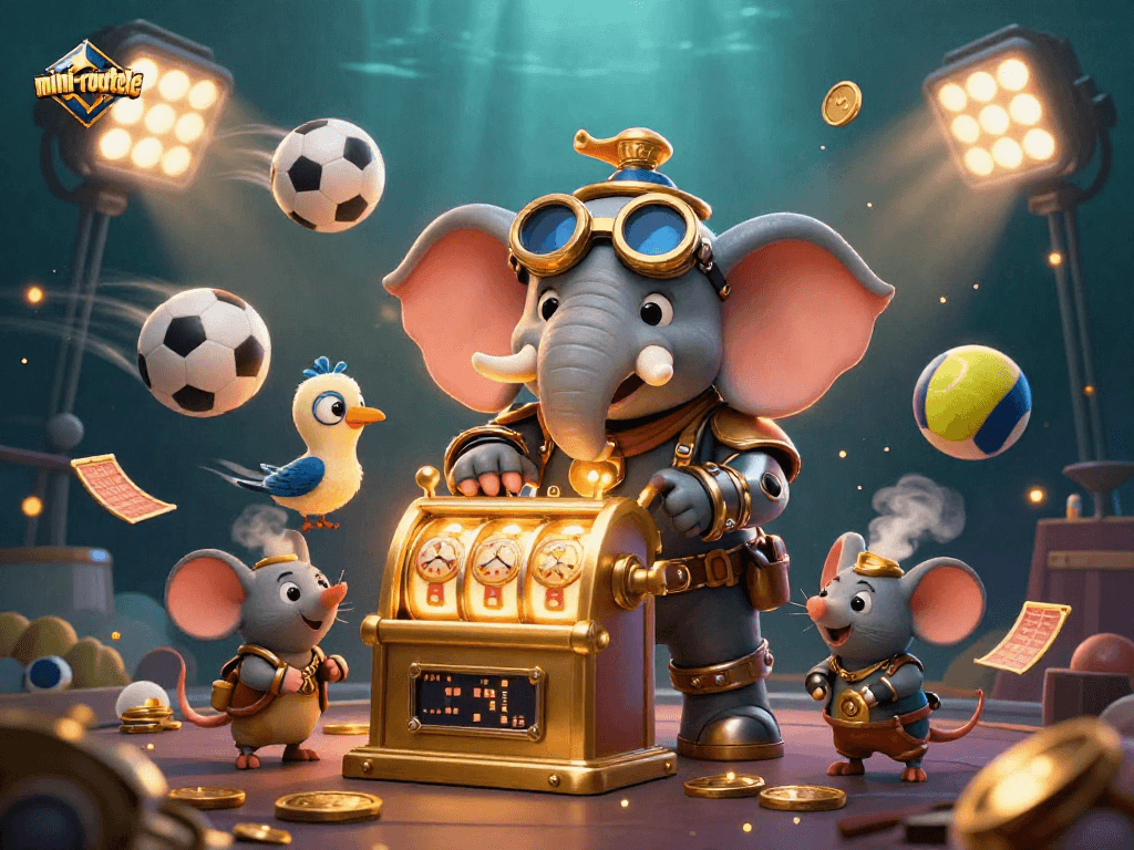 Experience the thrill of mini-roulette with a steampunk elephant operating a golden slot machine.