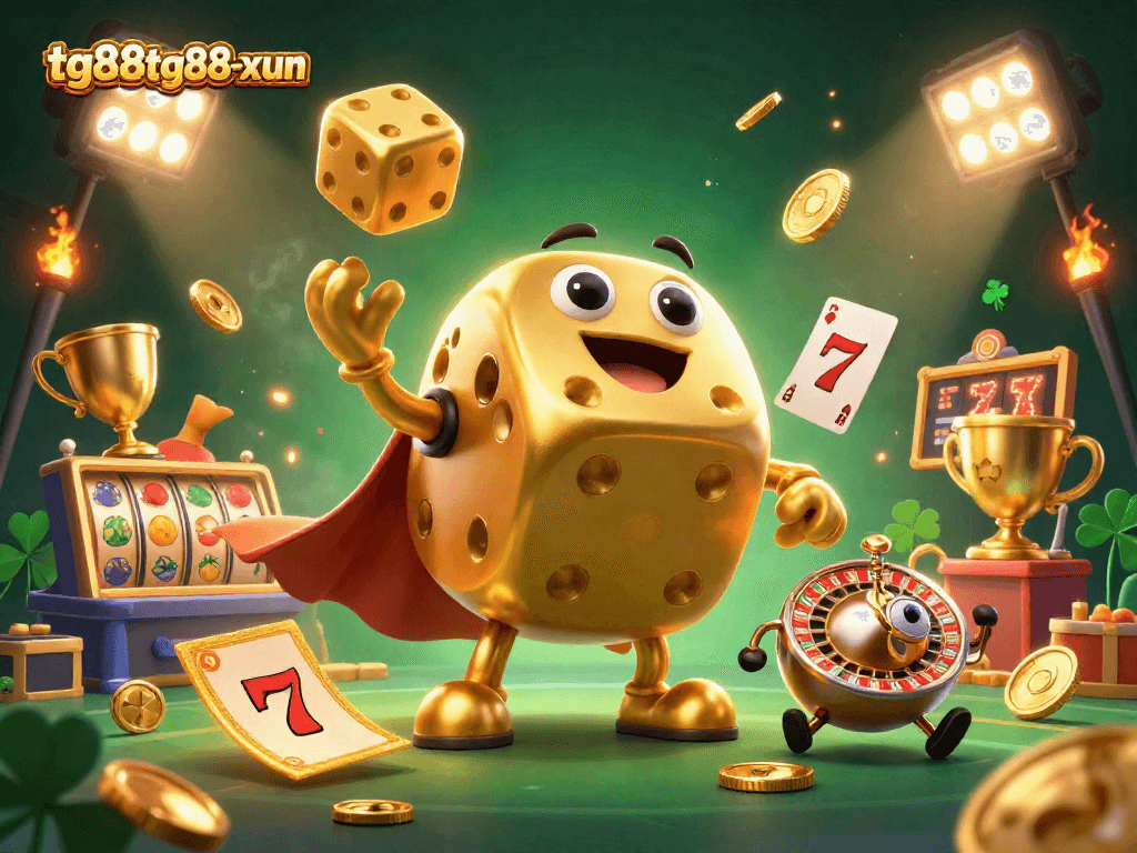 Engage in thrilling gaming with tg88tg88-xun featuring dynamic slot reels and a golden dice golem.