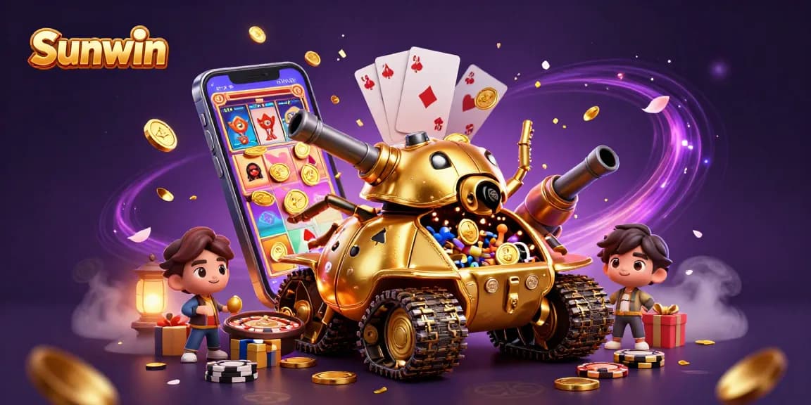 Experience thrilling gaming with Sunwin as golden coins and slot games erupt around a vibrant casino scene.