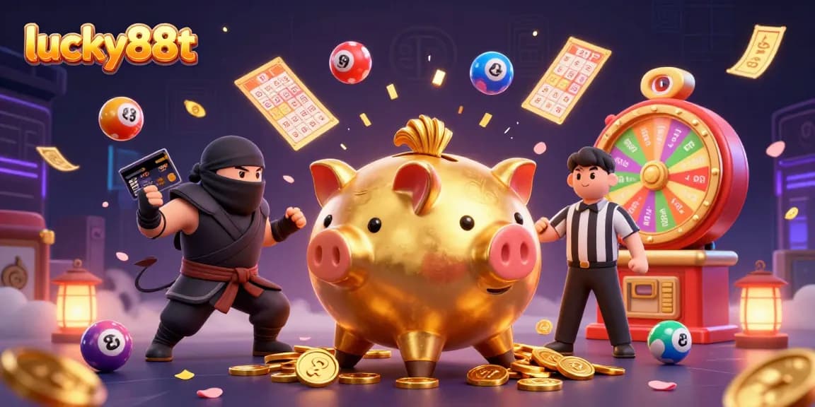 Join exciting games at lucky88t with vibrant colors, golden coins, and thrilling characters.
