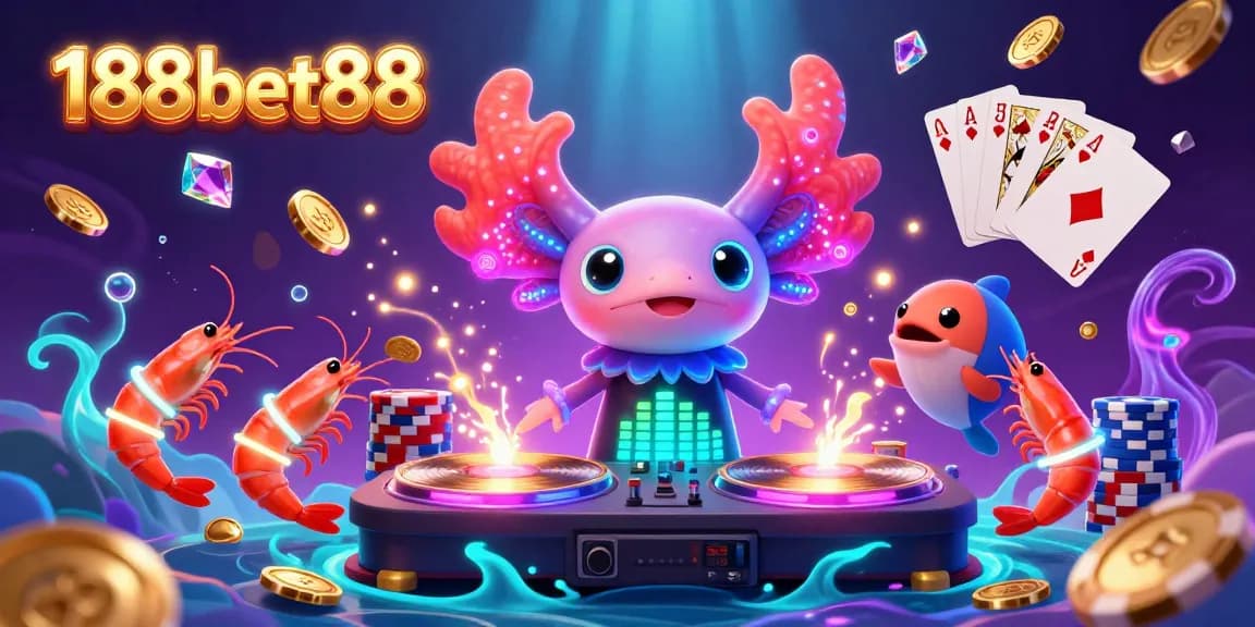 Experience dynamic gameplay and vibrant atmosphere at 188bet88 with a lively casino illustration featuring gem stones and golden coins.