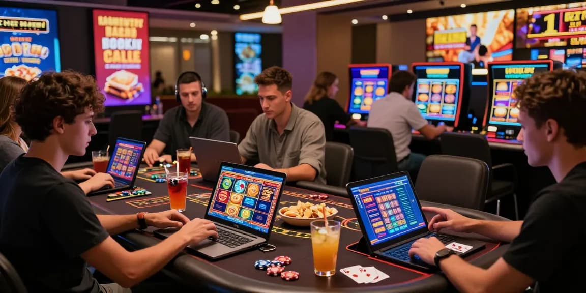 Engaging scene of players enjoying credit card casinos online with vibrant game displays and promotional banners.