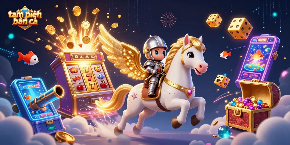 Experience the excitement of tam tiên bắn cá with fish shooting action and vibrant casino elements in a dazzling illustration.