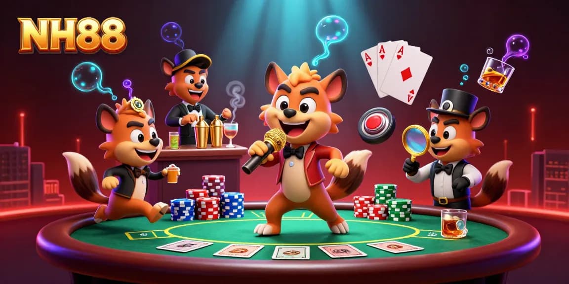 Experience the lively world of NH88, where cartoon hyenas bring comedy and gambling alive in a vibrant casino.