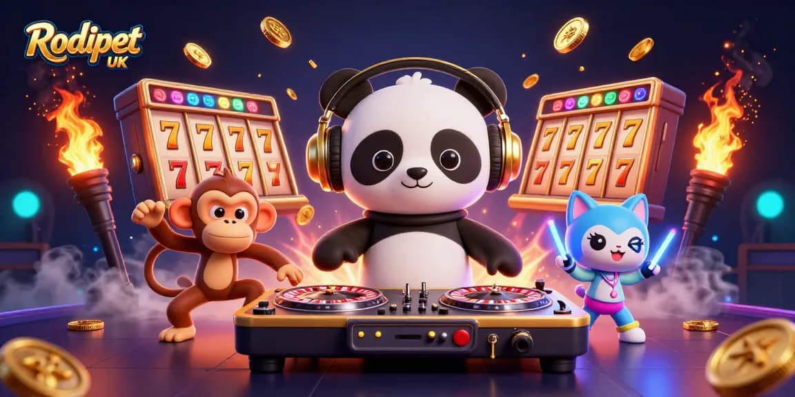 Experience thrilling spins and wins with Rodipet UK in this vibrant casino-themed illustration.