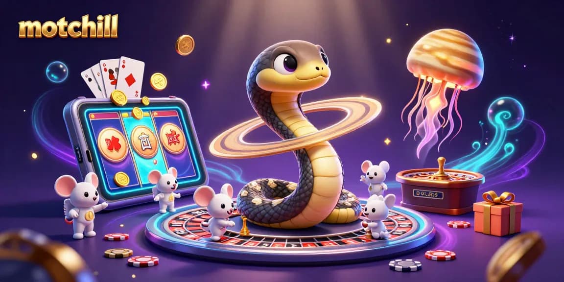 Experience thrilling gambling dynamics with motchill in this vibrant cosmic casino scene.