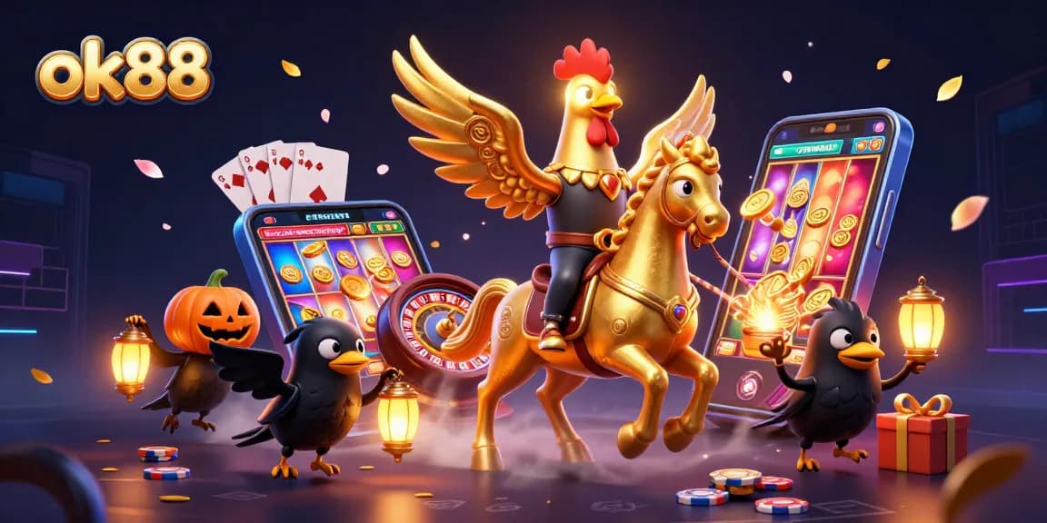 Enhance your play at ok88 with a vivid 3D scene featuring gaming excitement in a vibrant casino.