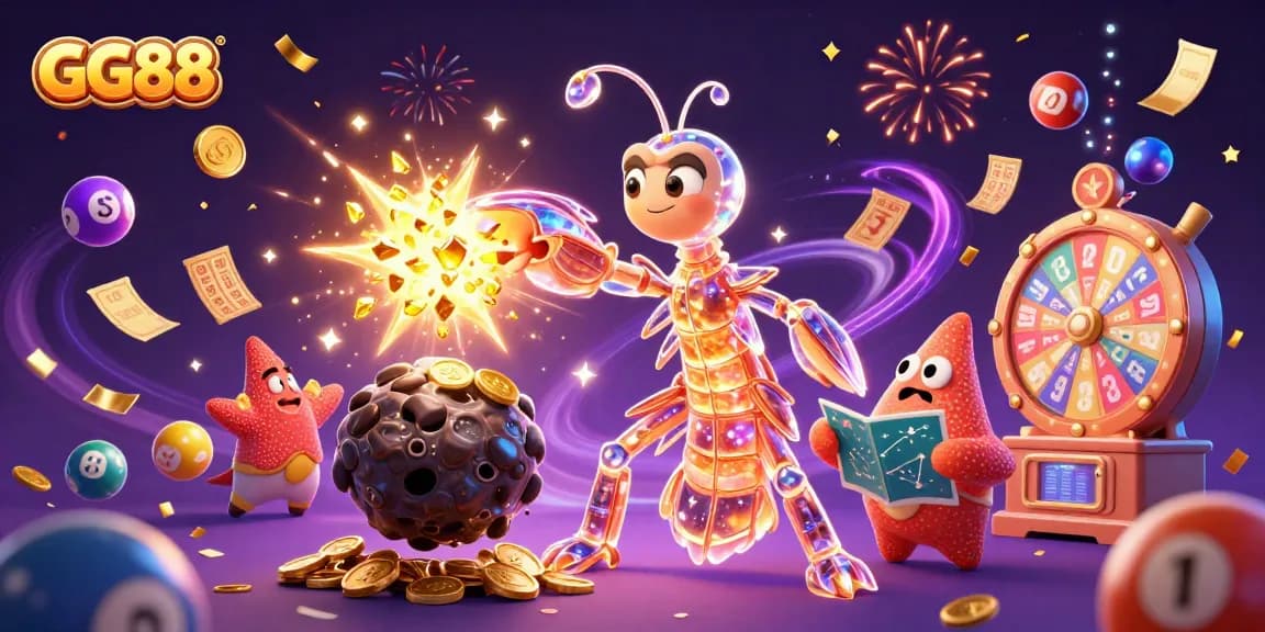 Experience the thrilling gameplay of GG88 as our samurai mantis shrimp battles through asteroids of golden coins and gems.