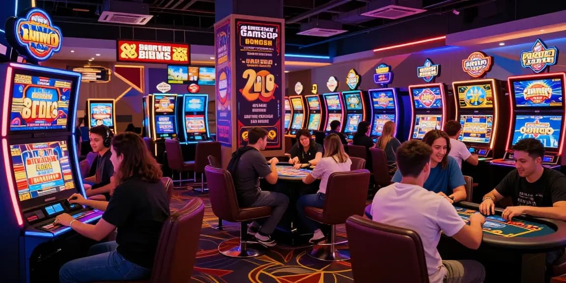 Enthusiastic players exploring new casinos not on GamStop 2026, vibrant casino atmosphere with exciting promotions.