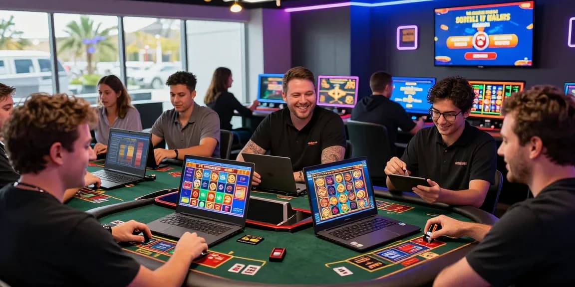 Players experiencing the excitement of credit card casinos in a vibrant online gaming scene with colorful interfaces and lively atmosphere.