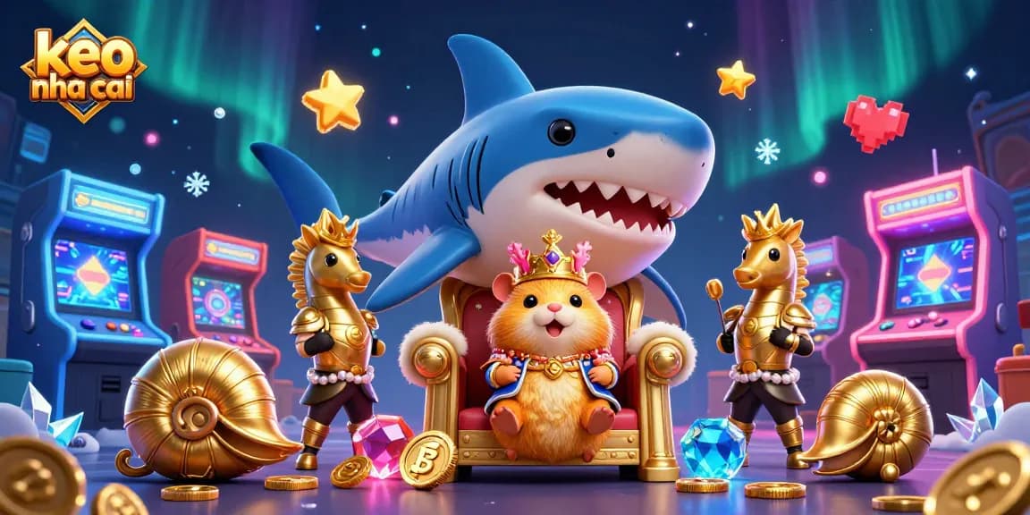 Engage with keo nha cai in this vibrant 3D illustration showcasing a golden hamster king in a casino-themed setting.