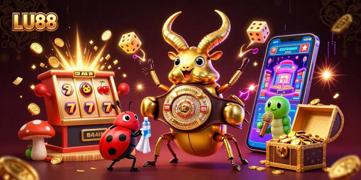 LU88 showcases a thrilling jackpot scene with a golden stag beetle and ladybug in a casino