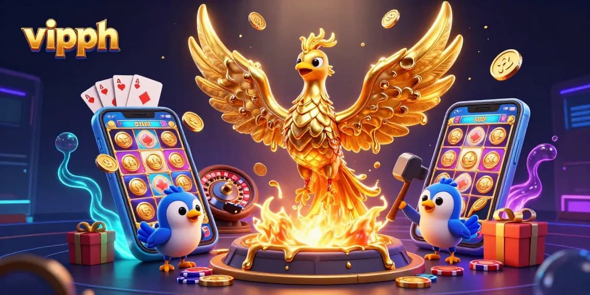 Experience the excitement of vipph casino with golden phoenix and dynamic game elements in a vibrant 3D environment.