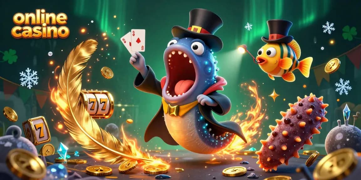 Online casino scene featuring a gulper eel magician, showcasing vibrant casino elements.