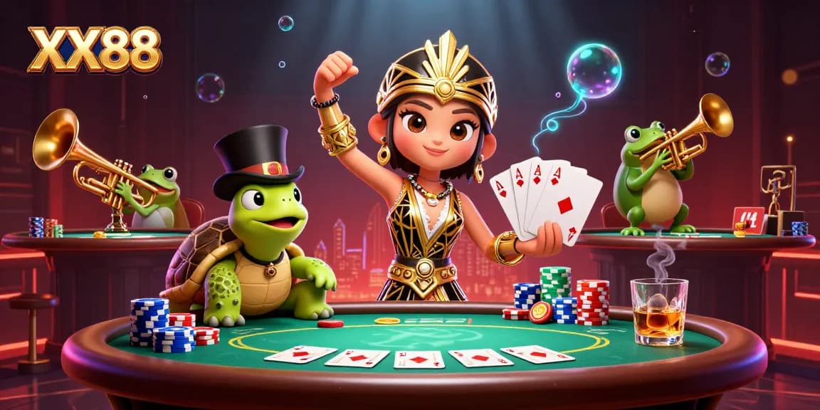 Experience thrilling poker action at XX88 with vibrant characters and dynamic game elements.